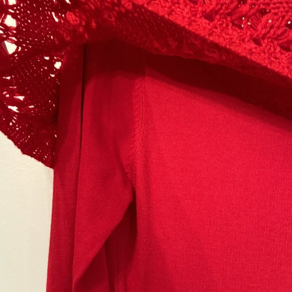 Arden B Women’s Medium 90s Y2K Red Off-Shoulder Crochet Tunic Sweater Holiday - Picture 7 of 11